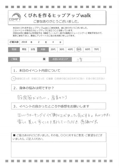 ヒップアップウォーキングのアンケート1